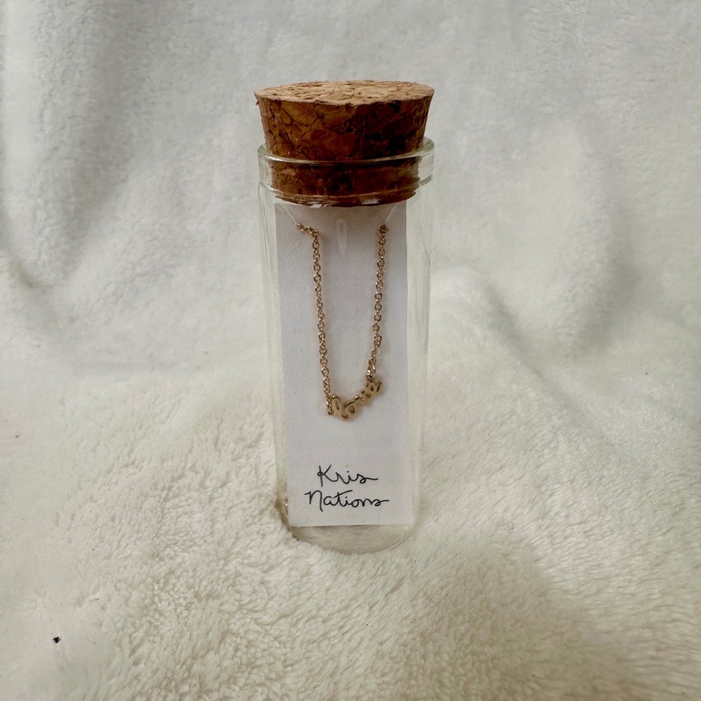 Kris‎ Nations Pretty Little Things 18K Gold Overlay Love Script Necklace NIB